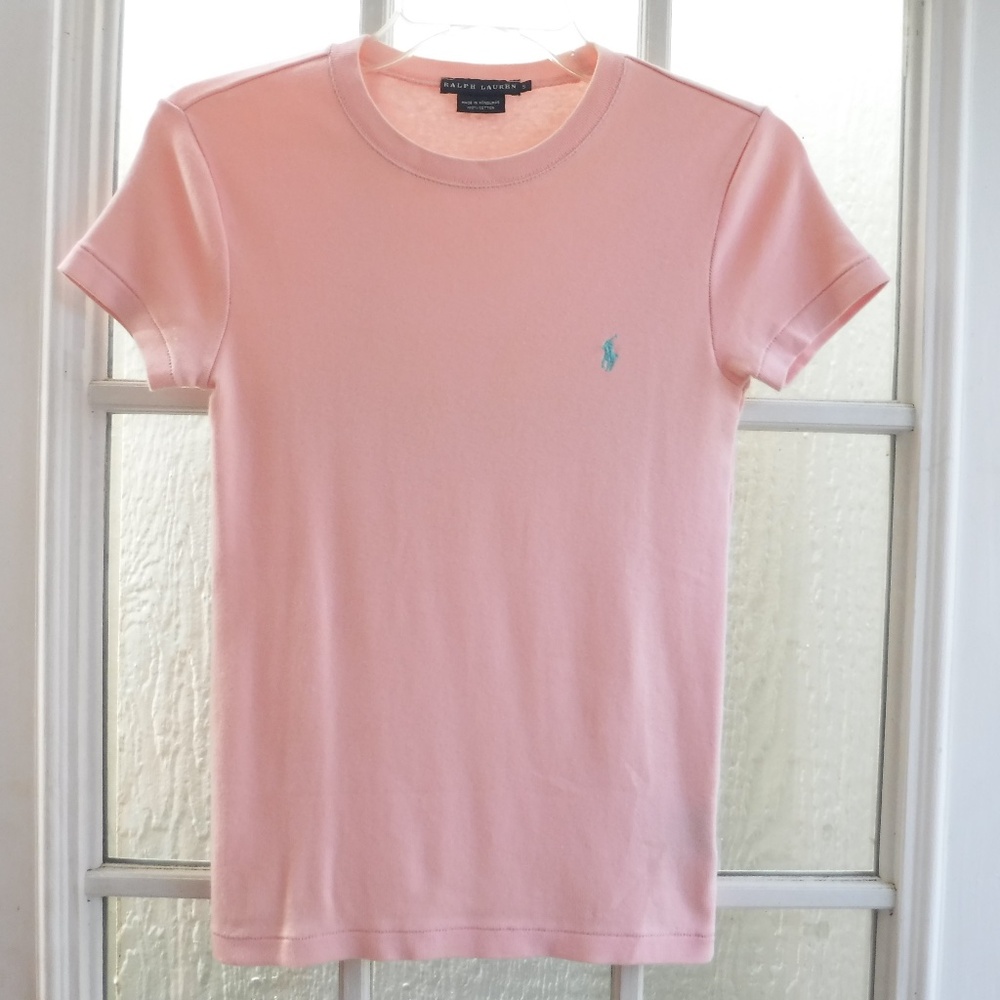 Ralph Lauren Blue Pony Logo on Pink Crewneck Short Sleeve Shirt